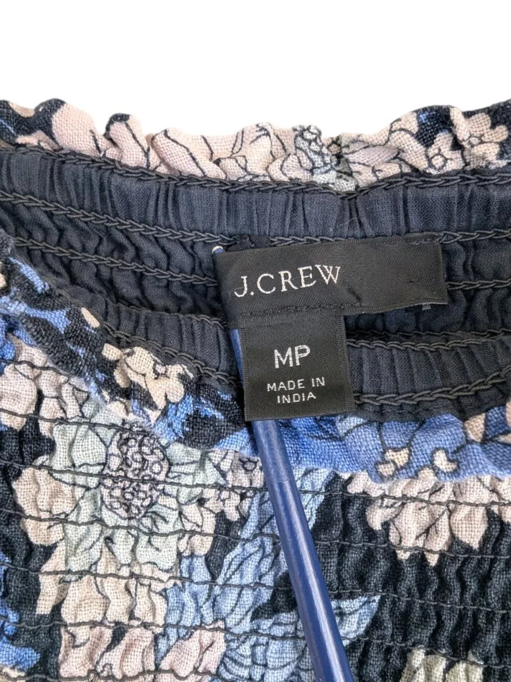 J.Crew Linen Day Dream Midi Dress Blue Zinnia Floral Puff Sleeves Petite Size MP